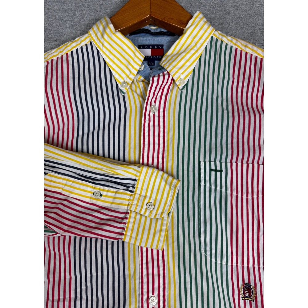 Tommy Hilfiger Button Down Shirt L Multi Color Striped Long Sleeve